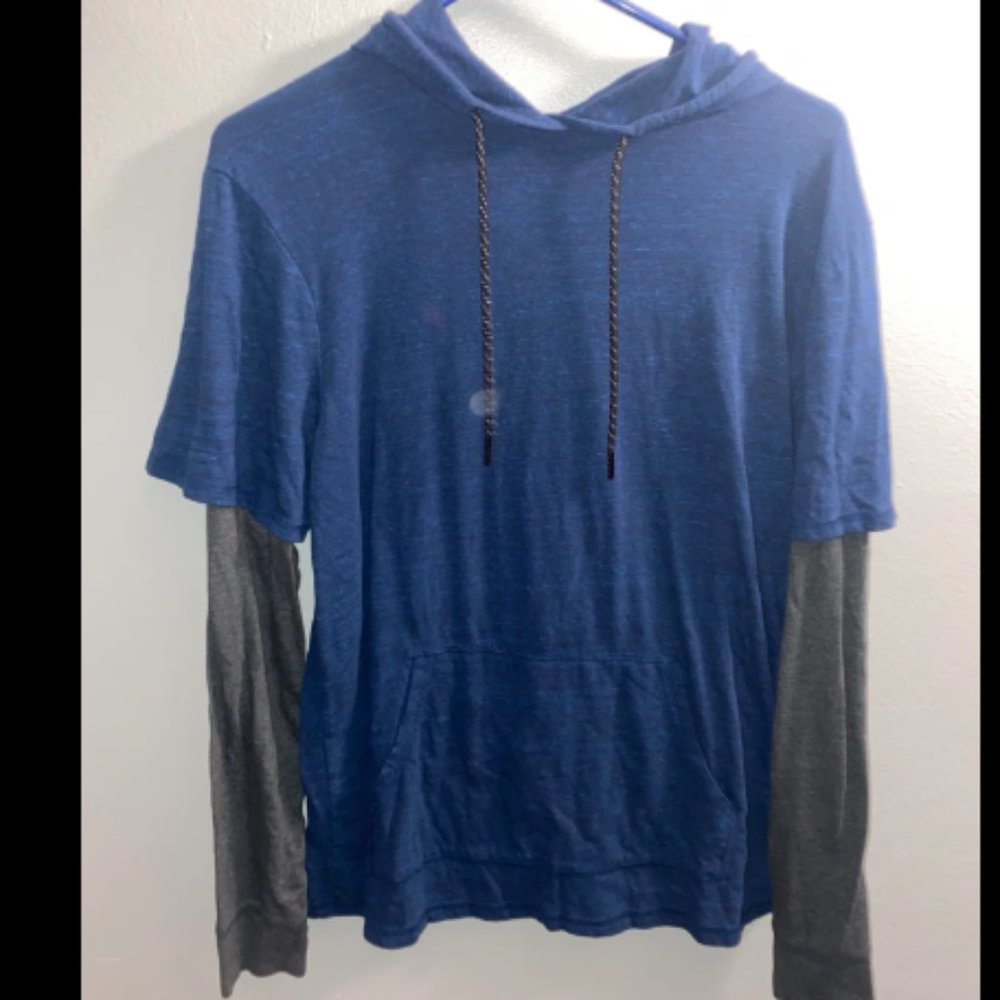 Mens Urban Pipeline Lightweight Hooded Long Sleeve Shirt Blue Gray Cotton Blend